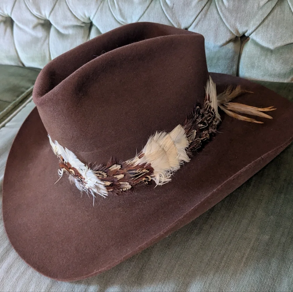 Vintage Resistol Stetson Brown Feather Western Cowboy Hat Self Conforming 7 3/8